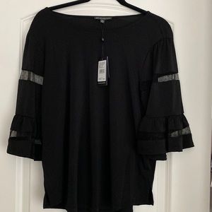 NWT Adrianna Pappell black top with sheer sleeves